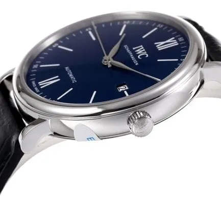 V7 factory top-tier replicaIWC high-quality watch men's blue dial black belt wave Fino series automatic movementleather strap watch back cover picture