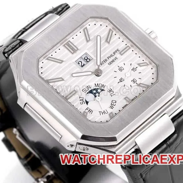 3K FactoryPatek PhilippeCUBITUS1:1top-tier replicawhite dialleather strap model 5822front live photo