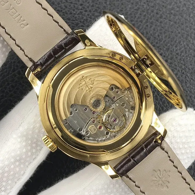 3k factory top-tier watch Patek Philippe men's yellow plate brown belt automatic movement retro watch leather strap picture
