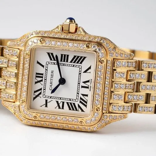 Cartiertop-tier watch cheetah full diamond series ladies yellow gold mechanical steel bracelet watch clasp picture
