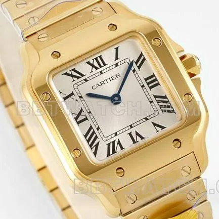 top-tier watch Cartiersilver dial Santos quartz movementyellow goldbraceletfront live photo