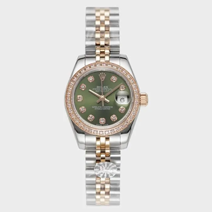 Top-tier watch Rolexladies' watchgreen dialDatejuststeel bracelet watch back cover picture