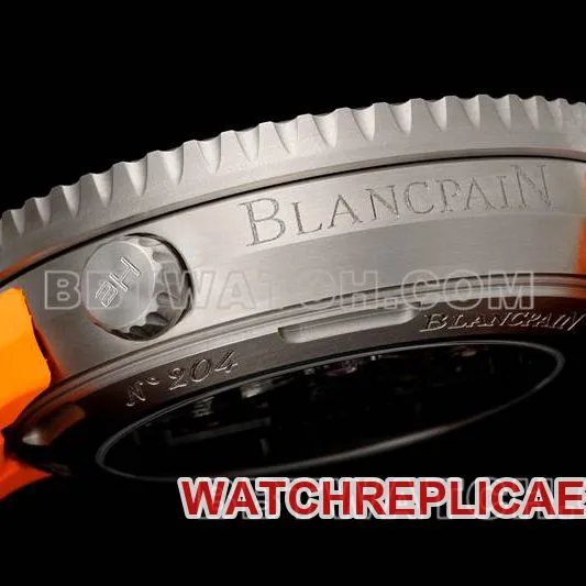 Blancpain collectible watch fifty fathoms black dial titanium mechanical orange rubber model side live photo