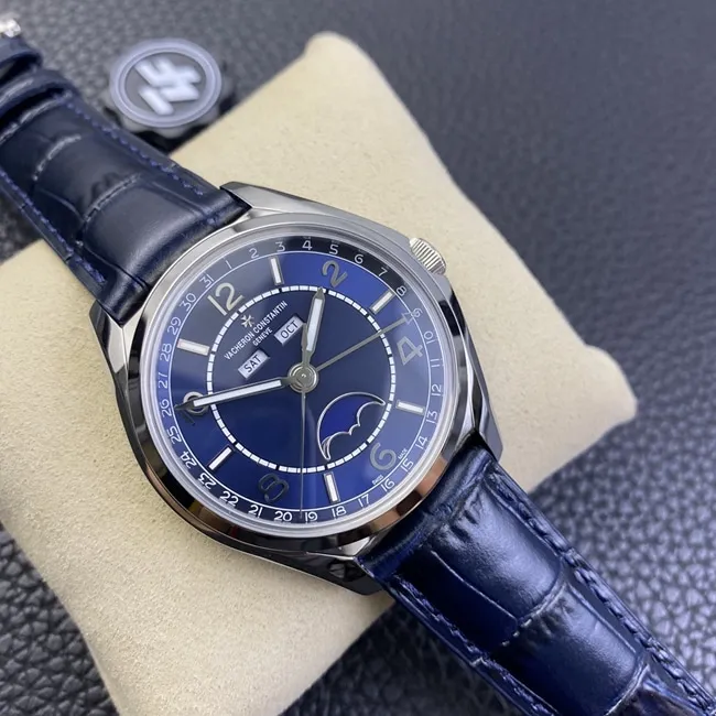 ZF Factory Top Vacheron Constantin Men's Blue Dial Blue Strap FiftySix Series Complete Calendar Moon Phase Watch Movement Diagram