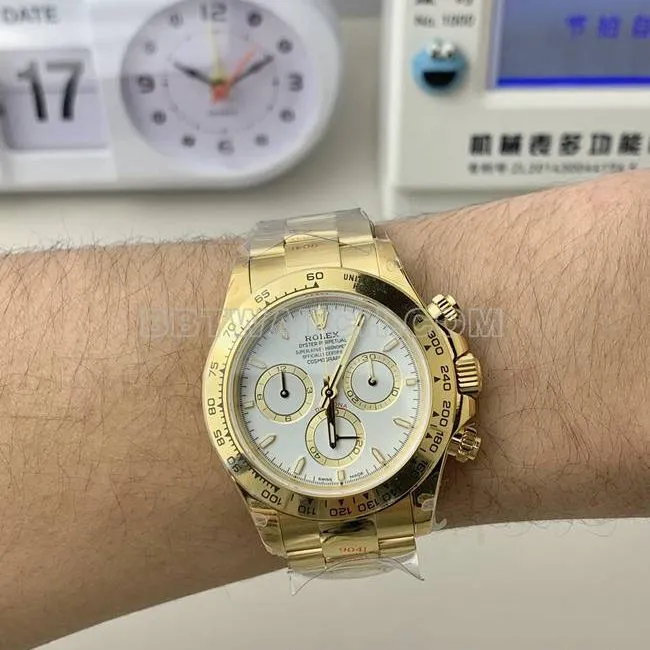 QF factory collectible watch RolexDaytonawhite dialyellow gold4131 mechanical side live photo