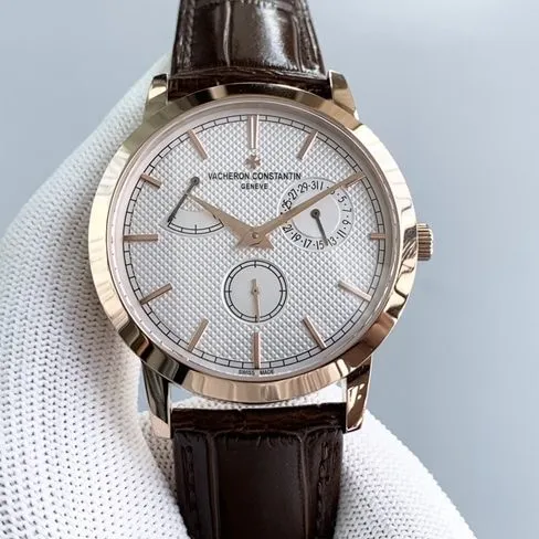 TWS factory Vacheron Constantintop-tiersuper watch men's white dial brown belt mechanical round leather strap inheritance series watch clasp picture