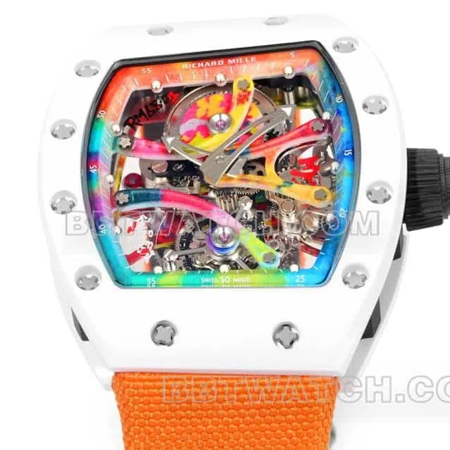 Richard Mille men's top-tier 1:1high-quality graffiti tourbillon orange leather model RM 68-01front live photo