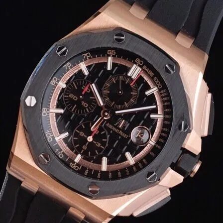 top-tier replicaAPFAudemars PiguetRoyal Oak offshore rose goldblack dial26400 watch side view