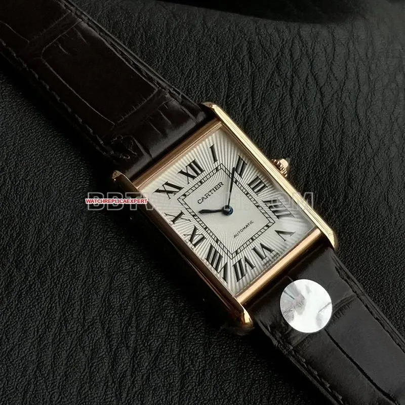 Cartier1:1replica watch F1 factory tank white dialrose gold case 2899MCmovementleather strap model front live photo