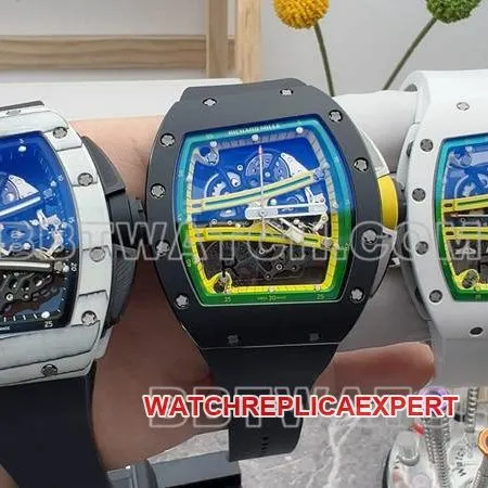 Richard Mille collectible watch R factory hollow plate white case black rubber model RM061front live photo