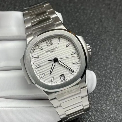 3K FactoryPatek Philippetop-tier watch women's white dialsteel bracelet fully automatic movementNautilus series watch movement picture