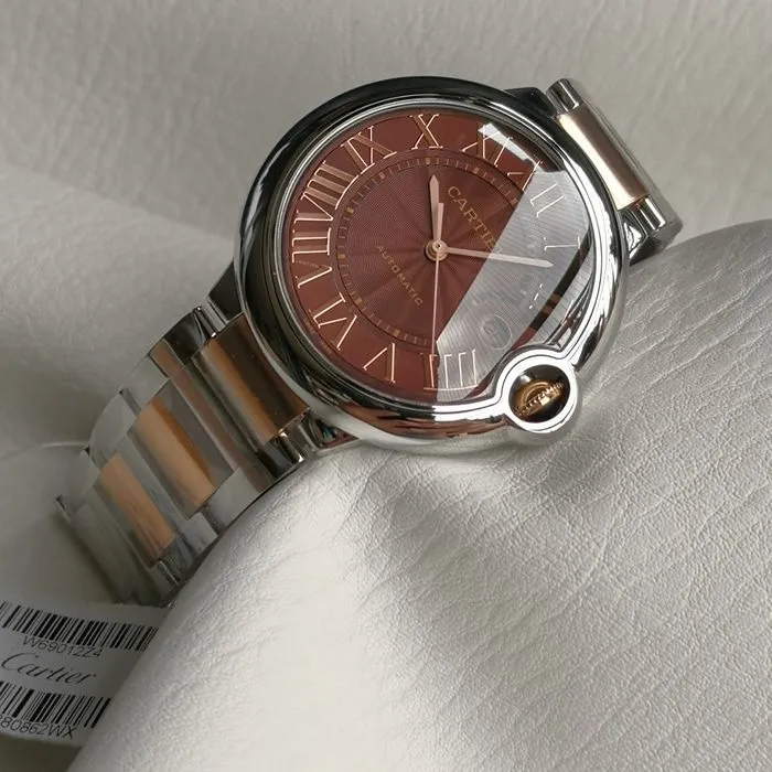 top-tier watch Cartier men's brown plate blue balloon series mechanical watch side view