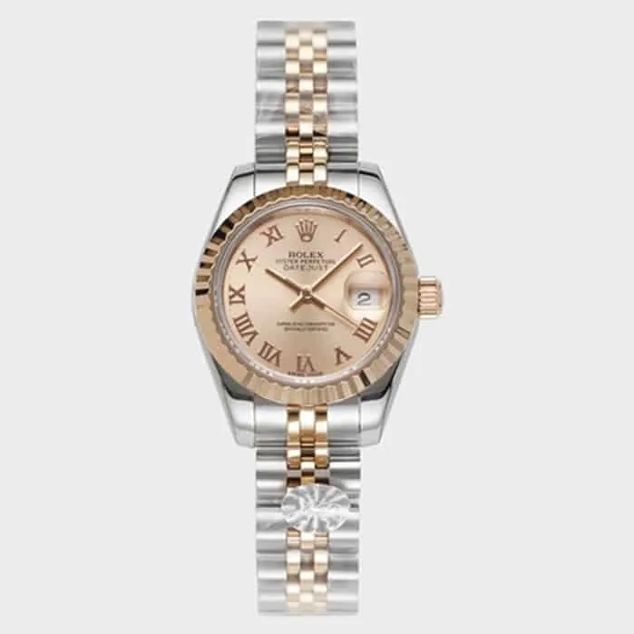 Top-tier watch Rolex women's gold plate Datejuststeel bracelet watch front view