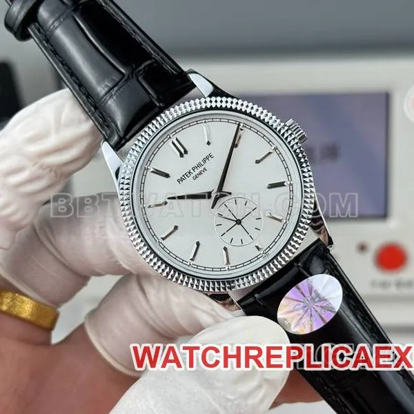 Patek Philippetop-tier watch SDF factory classic silver dial nail ring 39mmleather strap model front live photo