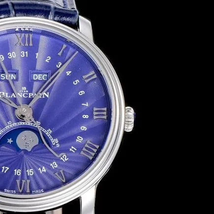 OM Factorytop-tier watch Blancpain automatic movement men's blue dial blue belt villeret classic leather strap watch side view