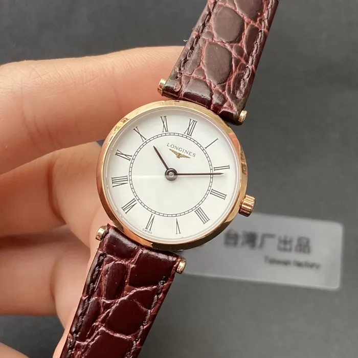 Top-tier watch Longines couple watch white dial brown belt Jialan series leather strapquartz watch back cover picture