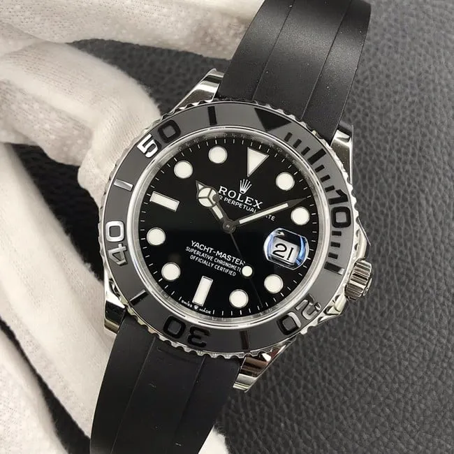 EW Factorytop-tier watch Rolex men's black dialrubber strap Yacht-Master 42 series automatic movement watch clasp picture