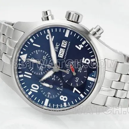 IWCtop-tier watch APS factory pilot blue dialchronograph69385movementsteel bracelet front live photo