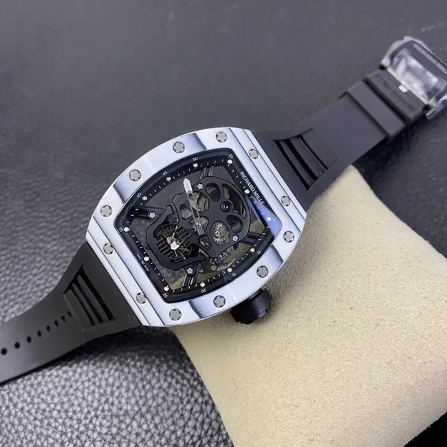 JB factory top-tier watch Richard Mille skull real tourbillon automatic movement men's black dialrubber strap watch front view