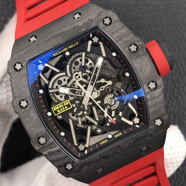 ZF Factory Top collectible watches Richard Mille Men's Black Plate Red Rubber Band Automatic Mechanical Watch Movement Diagrams