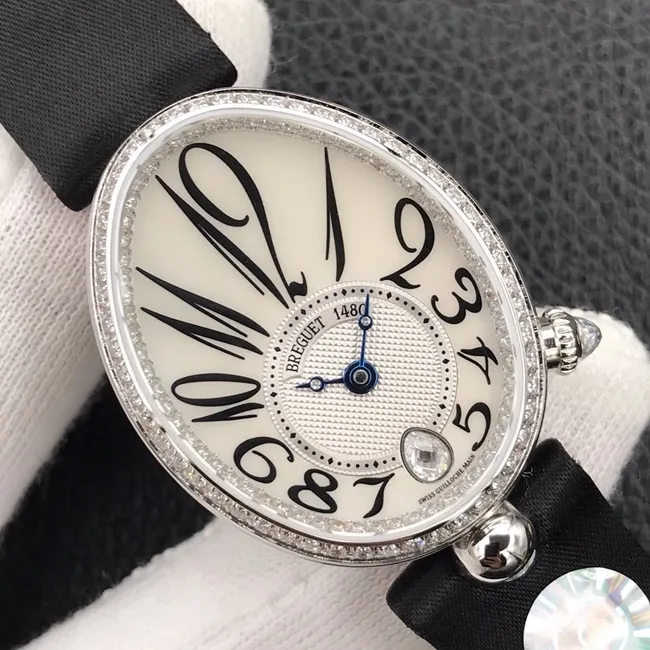 ZF Factory Breguet top-tier watch women's white dial black belt Queen of Naples series mechanical watch front view
