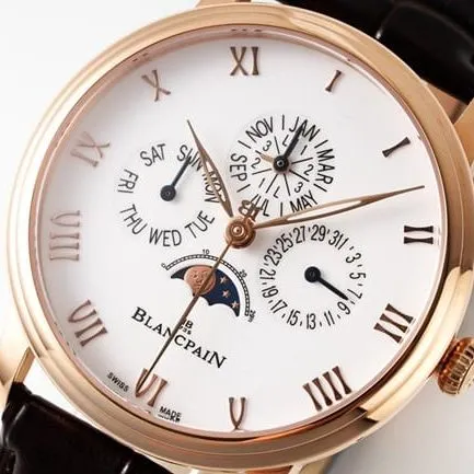 Blancpaintop-tier watch classic series manual winding mechanical men's white dial brown belt watch movement picture
