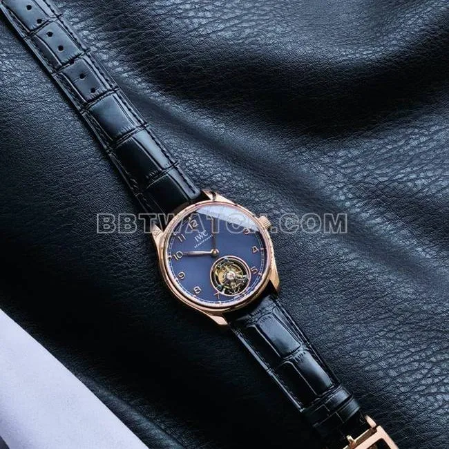 1:1replica watch TUR factory IWC Portugal rose goldblue dialtourbilloncaseback live photo
