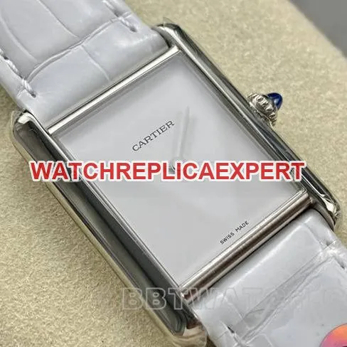 watch DR factory Cartier tank white dialquartz white braceletfront live photo