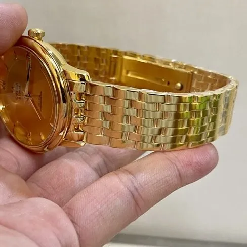 top-tier watch Omega men's gold plate gold steel bracelet Diefei series 41mm natural real diamond mechanical watch side view
