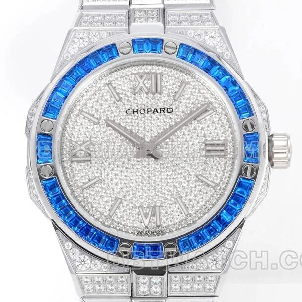 Chopard's collectible watch GH factory Xueshan Aoyi 41mm pavé diamond blue sapphire crystal circle steel bracelet model side live photo
