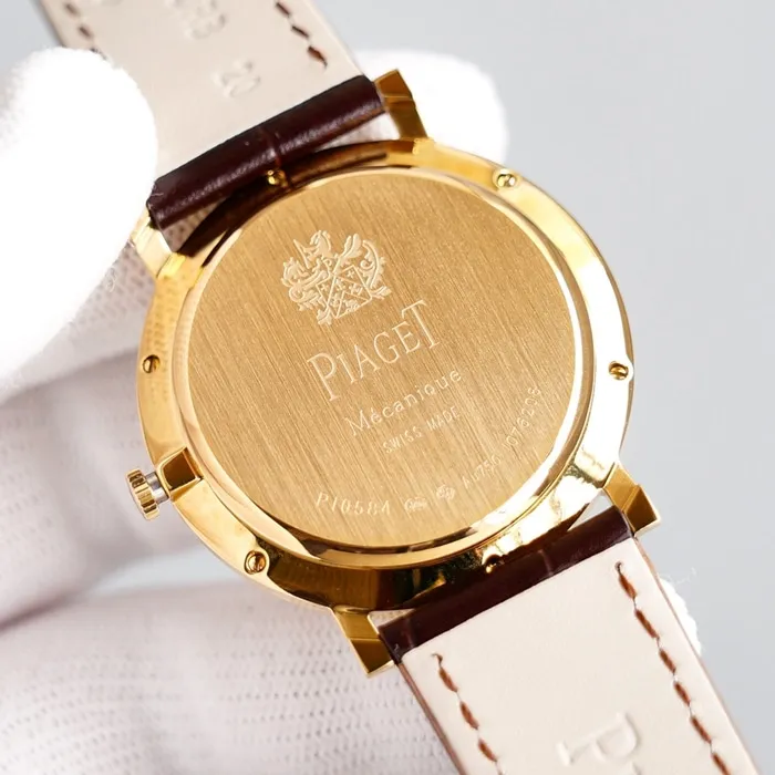 Top-tier watch Piaget men's gold plate Altiplano series automatic movementleather strap watch front view