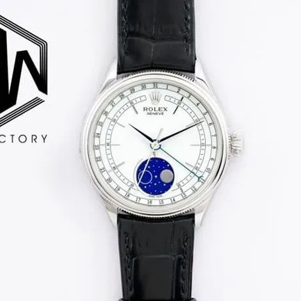 EW FactoryRolextop-tier watch Cellini series moon phase type 39 men's watch black belt fully automatic movementleather strap front view