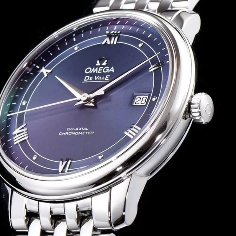 Omegareplica watch De Ville series men's mechanical ultra-thin watch track blue surface clasp picture
