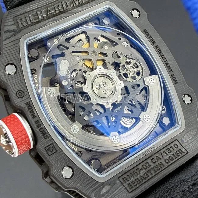 Richard Mille men's top-tier watch hollow plate black shell mechanical RM67-02side live photo