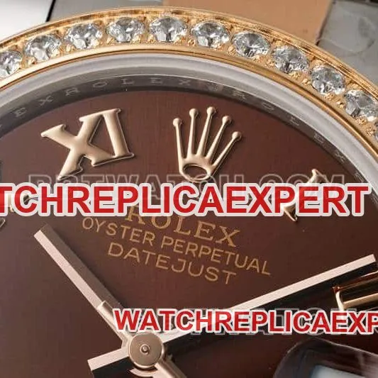 ARF FactoryRolex log top-tier 1:1super brown disc diamond bezel31mm gold three-lattice chain link278381front live photo