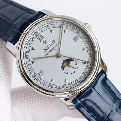 TWS factory Vacheron Constantintop-tier men's gray plate blue belt historical masterpiece series fully automatic movementleather strap watch movement picture