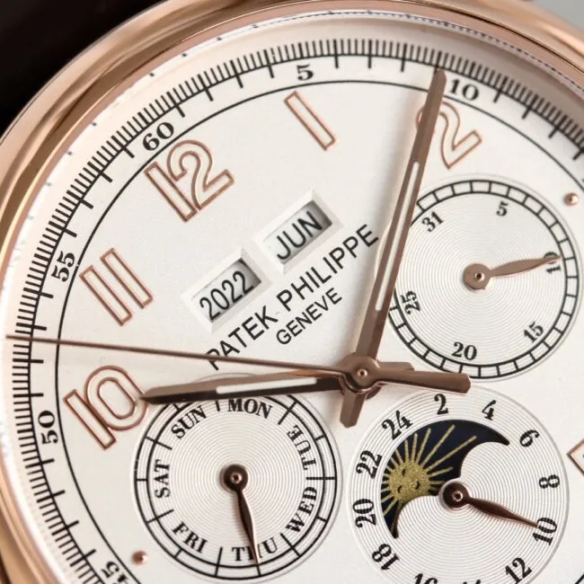 top-tier watch Patek Philippe rose gold white background complex function chronograph series men's mechanical watch movement picture