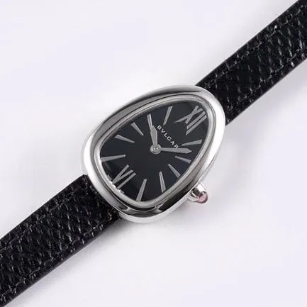 BV factory top-tier watch BvlgariSerpenti series women's black dial black belt quartzleather strap watch front view