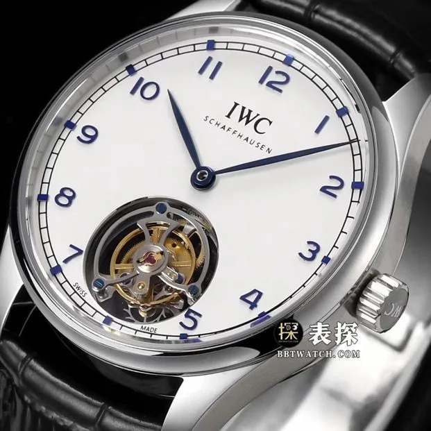 Portuguese IWC1:1replica watch men's silver white dialtourbillonleather strap caseback live photo