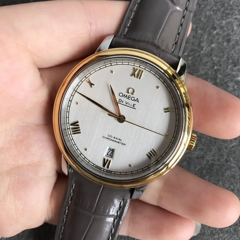 Omegatop-tiersuper watch Diefei series men's white dial gold edge leather strap mechanical watch back cover picture