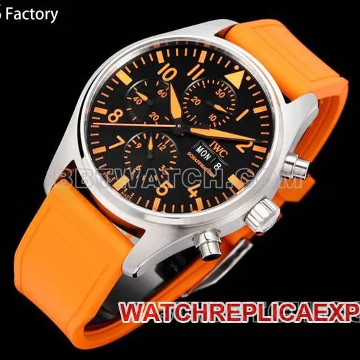 1:1replica watch pilot TWS factory IWC black dial orange rubber model front live photo