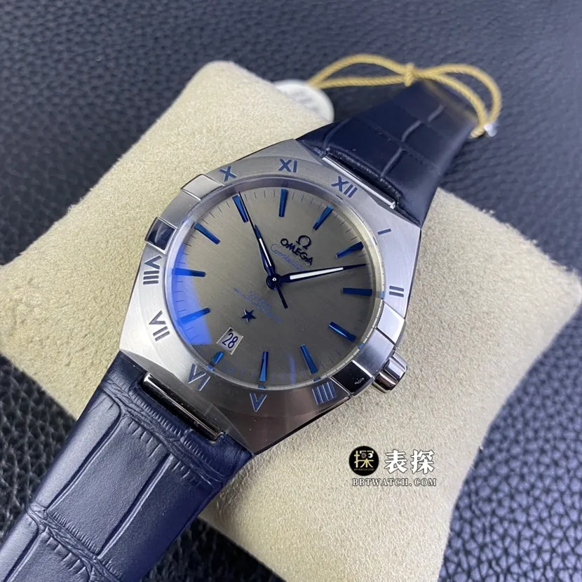 OR factory Omega Constellation watch men's ruthenium gray plate leather strap model pictures and prices caseback live photo