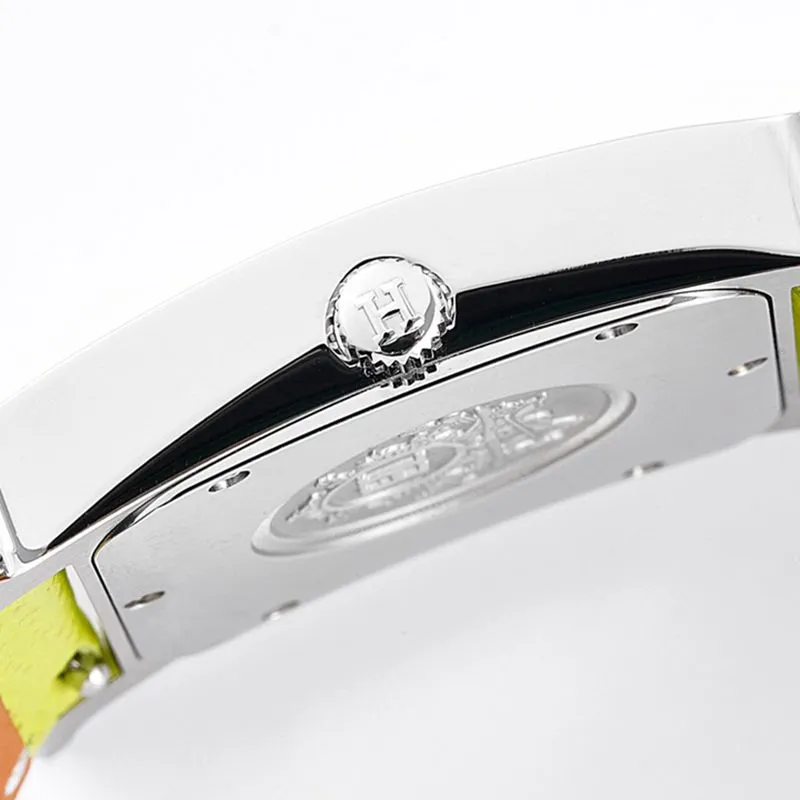 top-tier Hermès ladies' watchHeureH series quartz square fashion watch light yellow braceletwhite dialclasp picture