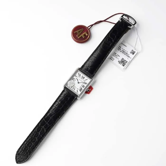 top-tier watch Cartier women's white dial tank series leather strap watch side view