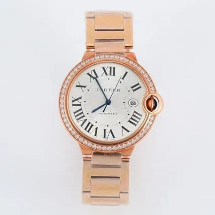 V6 factory top-tier watch Cartier automatic movement blue balloon series men's white dialsteel bracelet watch front view