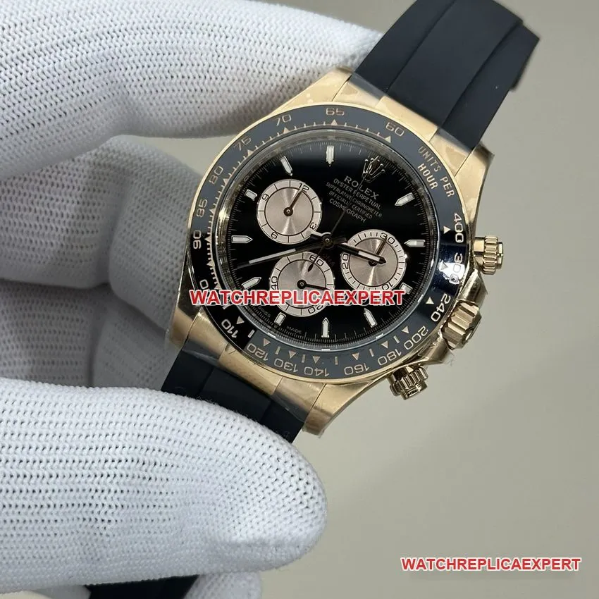 Clean factory Rolex Daytona super A imitation black plate rose gold rubber models 126515 front real picture