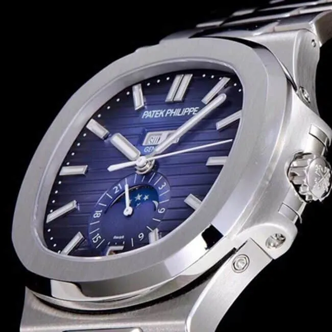 top-tier watch Patek Philippe men's blue dialsteel braceletNautilus annual calendar bowl watch 5726 series watch movement picture