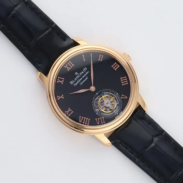 Top-tier watch Blancpain men's black dial Art Master series leather strap watch front view