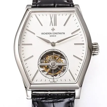 VCR factory Vacheron Constantintop-tier watch men's Maltese tourbillonwhite dial black belt fully automatic movementleather strap watch front view