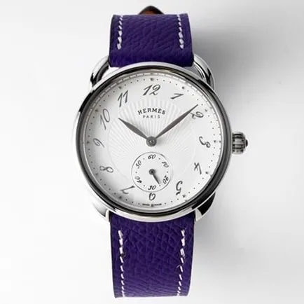 Top-tier Hermès women's white dial purple belt women's classic watch series quartz watch back cover picture